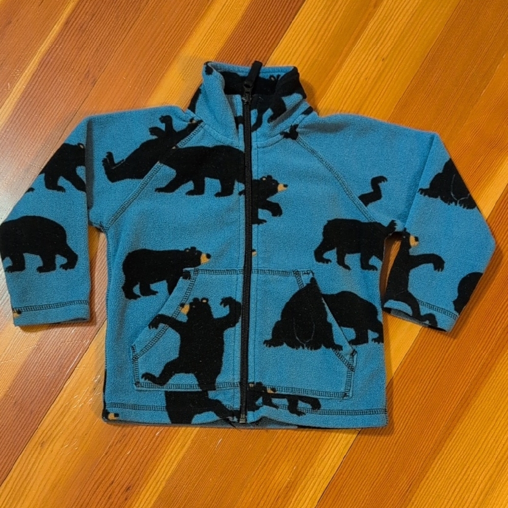 Hatley Blue and Black Bear Print Jacket 2 Toddler Full Zip Fleece